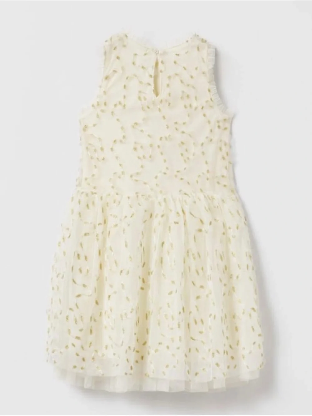 ZARA Kids Girls White Gold Metallic Embroidery Tulle Dress